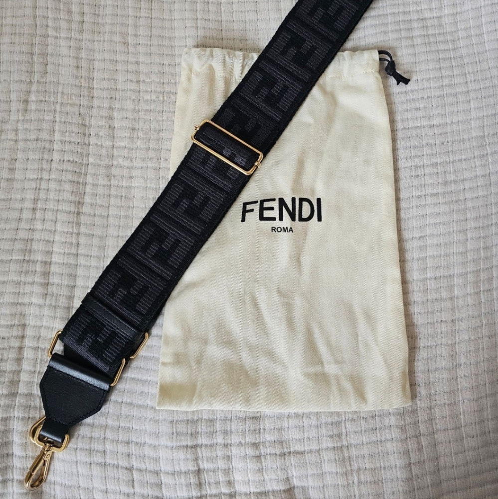 Authentic Fendi Strap You black ribbon shoulder strap